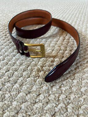 VTG Christopher Hayes Leather Dress Belt Brass Buckle Brown Size 30